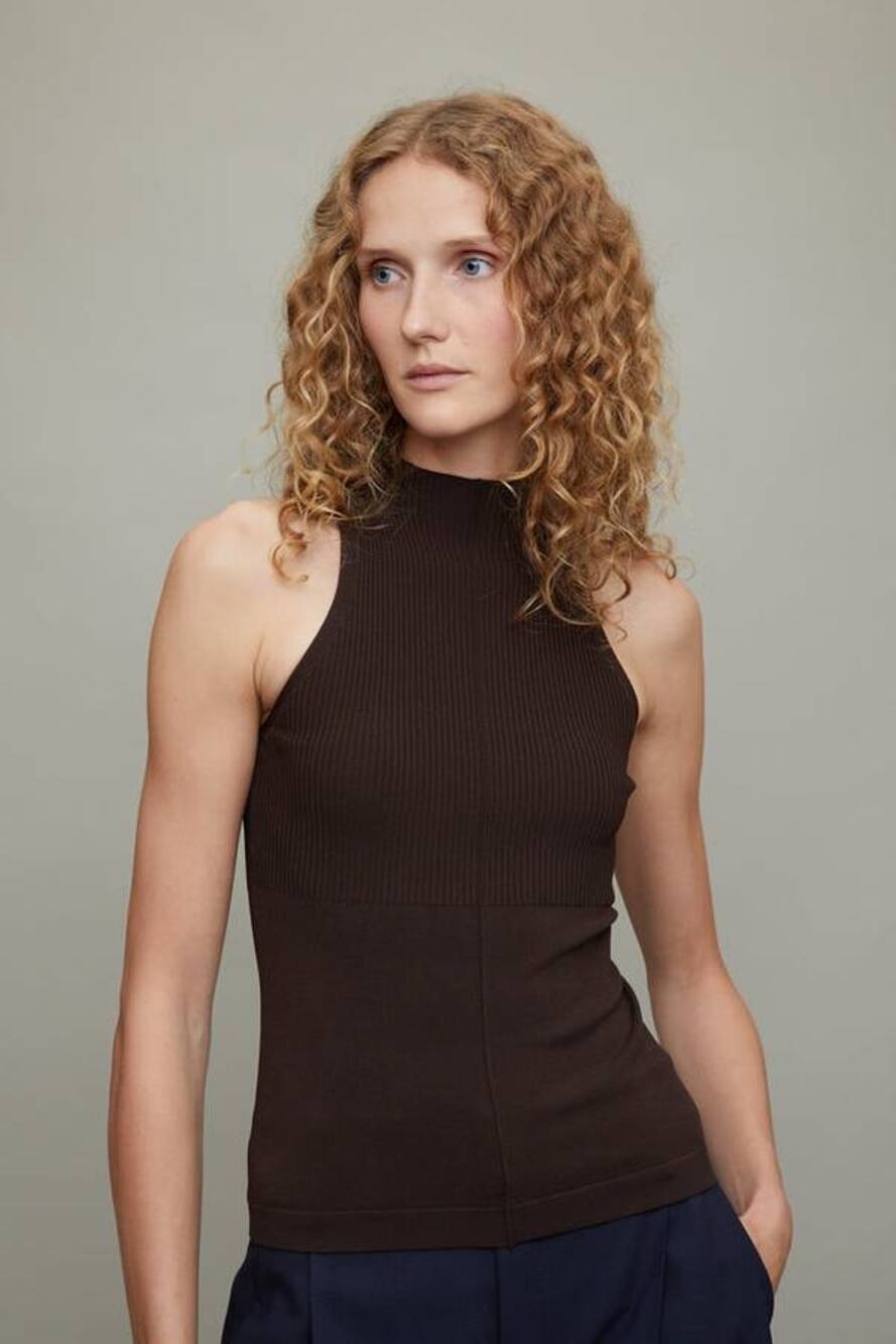 Maria McManus Mock Halter Neck Tank Top in Chocolate XS